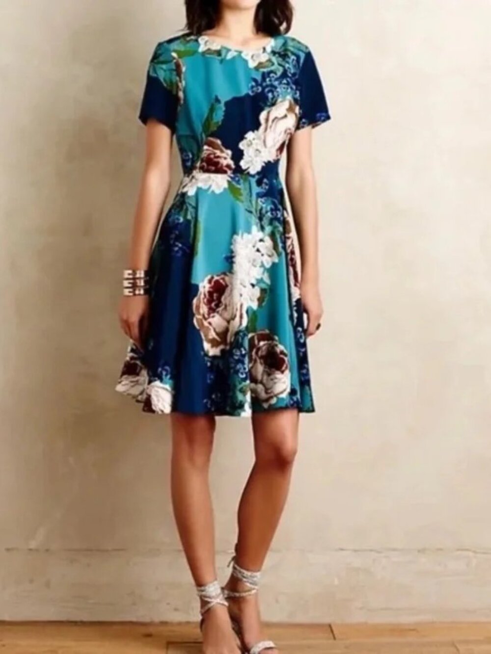 Corey Lynn Calter Anthropologie Teal Floral Dress Size 0